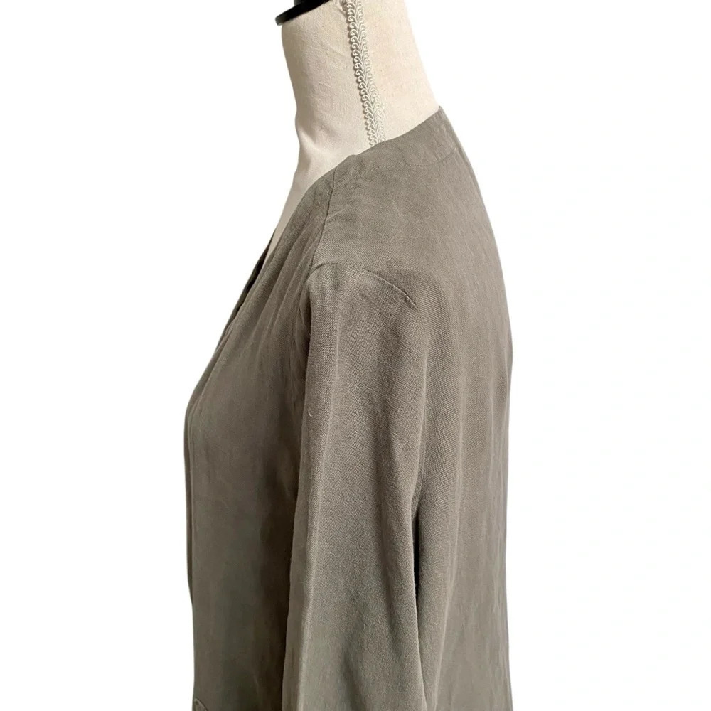 J.Jill Pure Jill Linen Open Front Ruffle Hem Cardigan Olive XS Petite - Picture 8 of 16